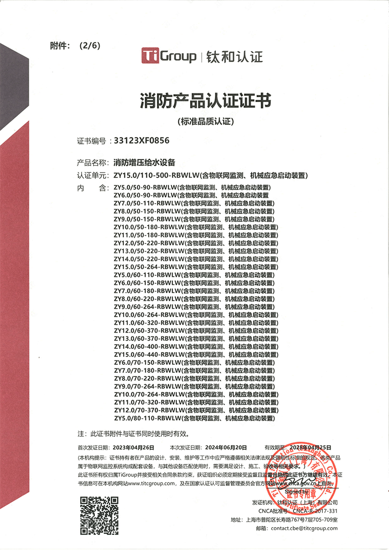 Green Building Energy-Saving Recommended Product Certificate - Full Series of Secondary Water Supply Equipment  